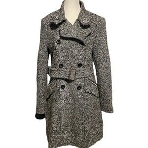 Zenana Black & White Double Breasted Tweed Coat